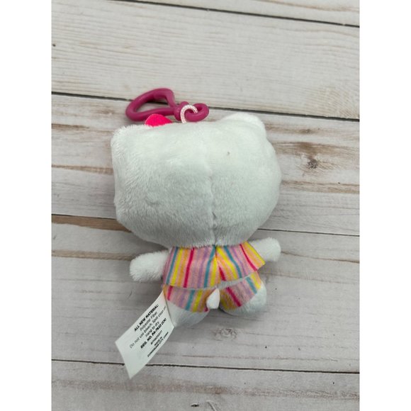 Hello Kitty 4" Plush Keychain Sanrio 2022 Bullsitoy Striped Outfit Pink Bow - Picture 2 of 5
